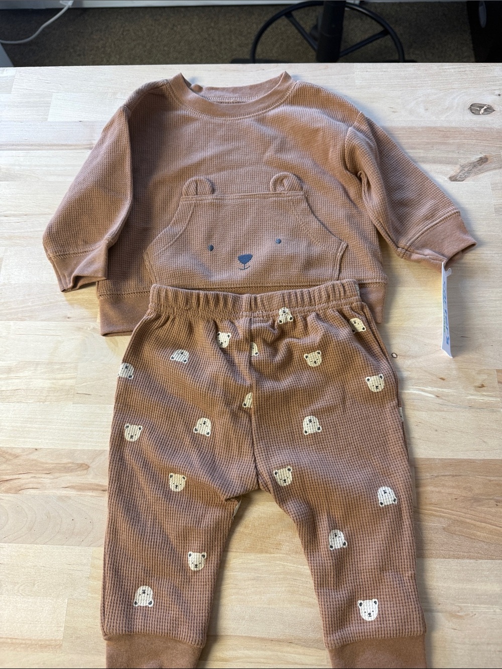 Carter's Waffle Knit Brown Bear Sweatshirt & Joggers Set